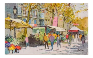 Vibrant Market Scene, 2014, Oil on Canvas, Framed