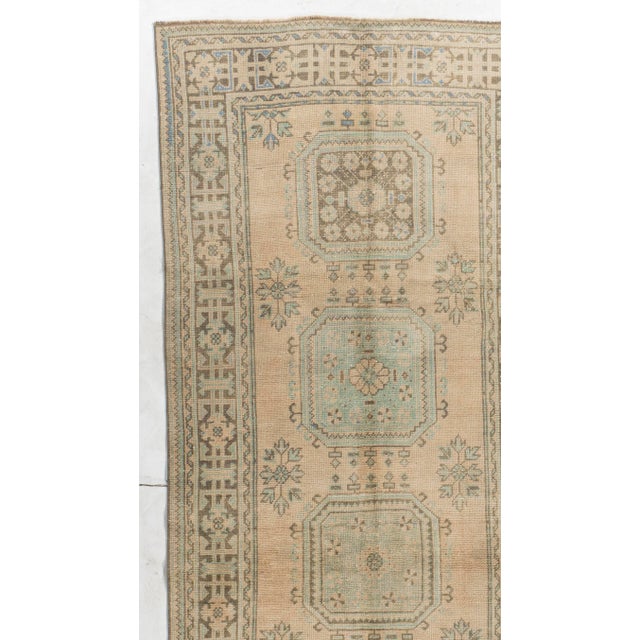 Vintage Circa 1940 Camel Turkish Oushak Hand Knotted Wool Runner 4ft 4in X 11ft 9in For Sale - Image 11 of 14