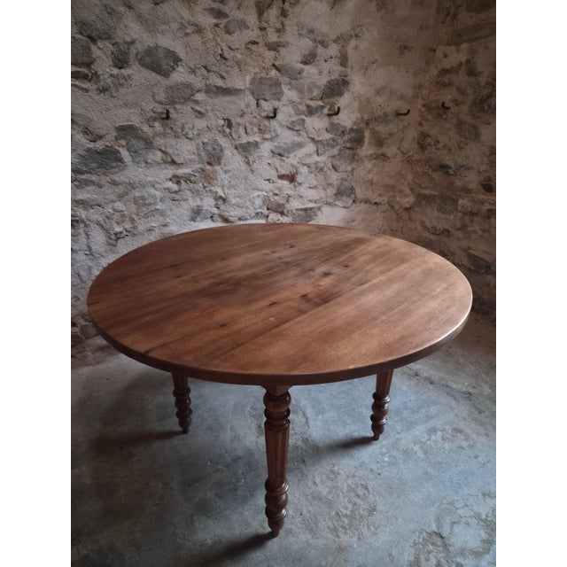 Wood Antique French Round Walnut Dining Table, 1880s For Sale - Image 7 of 18