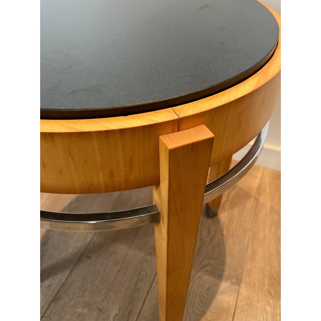 1940s Sycamore veneer and chrome The Pedestal with marble top For Sale - Image 11 of 12