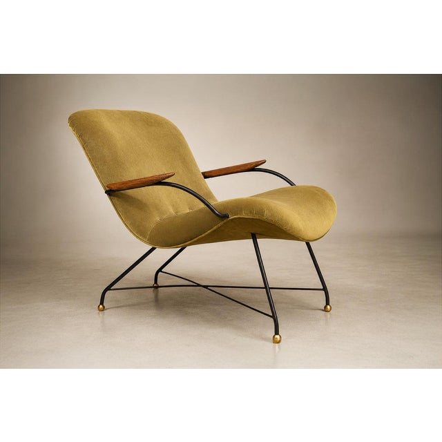 Olive Brazilian Modern Pair of Armchairs in Rosewood, Metal & Velvet by Carlo Hauner, 1950s For Sale - Image 8 of 18