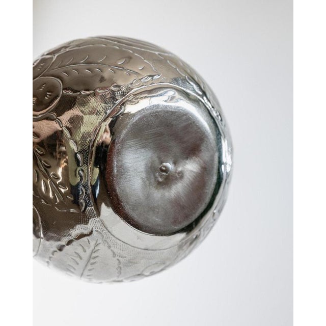 Vintage Nickel-Plated Brass Vase with Hand-Hammered Fruit and Leaf Relief, Italy, 1960s For Sale - Image 13 of 15