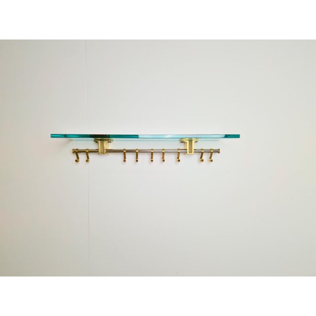 Hollywood Regency Brass and Glass R14G Wall-Mounted Coat Rack from Peter Ghyczy, 1980s For Sale - Image 3 of 18
