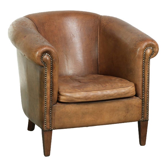 Vintage Sheepskin Club Armchair For Sale