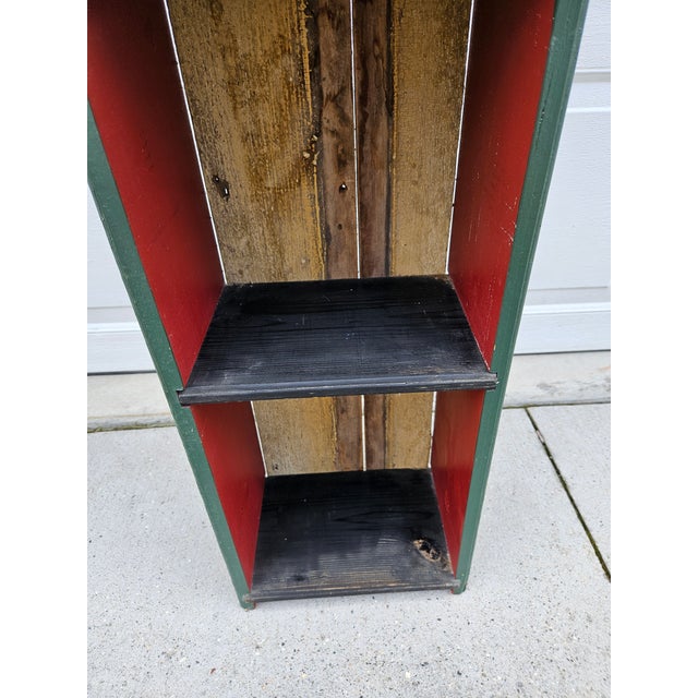 Green Folk Art Bookcase or Etagere With Faux Book Front Cabinets For Sale - Image 11 of 16