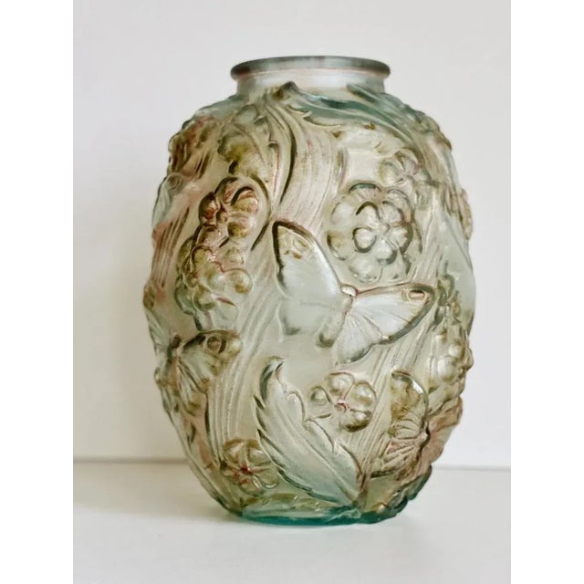 Large Art Deco Satin Pressed Glass Vase, 1930s For Sale - Image 8 of 11