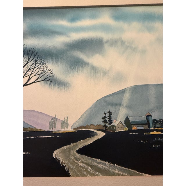 Blue 1967 H. Allen Gore Watercolor - Kodak Illustrator New York Farm Landscape - Matted - Set of 2 For Sale - Image 8 of 13