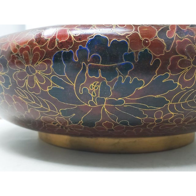 Vintage Cloisonne Enamel 12" Wide X 3-3/4" Tall Vintage Chinese Centerpiece Bowl Vase For Sale - Image 11 of 13
