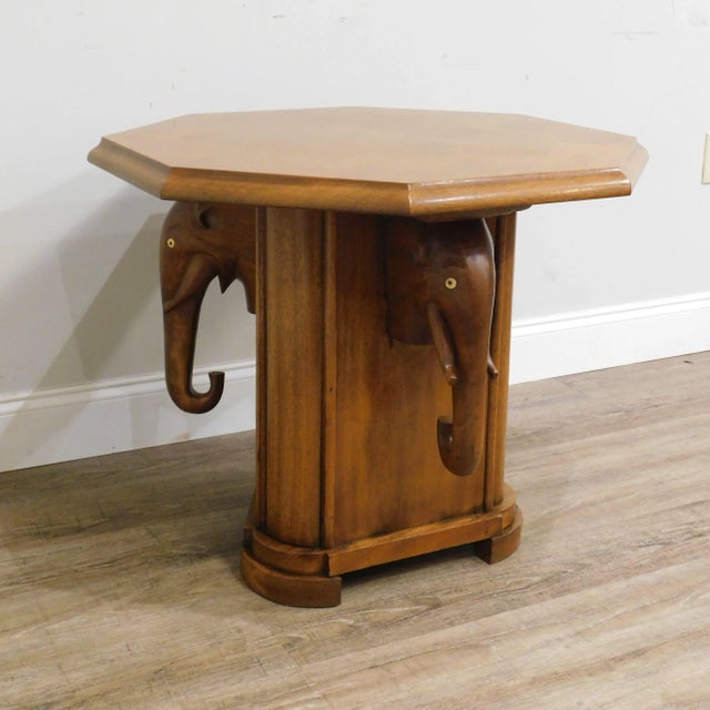 Vintage Nigerian Mahogany Octagon Top Elephant Base Side Table For Sale - Image 12 of 13