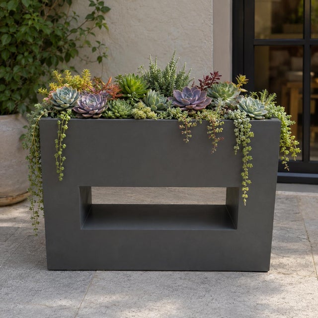 Sculpture Materials Modern Minimalist Cement Hole Outdoor Planter For Sale - Image 7 of 7
