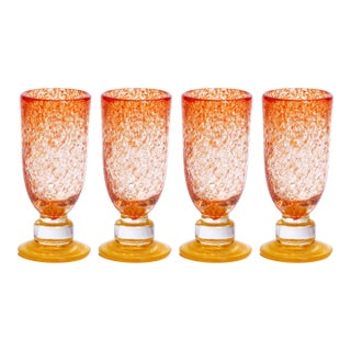 Antibes 4-Piece Set Mimosa / Bellini Glasses, Orange with Yellow Base For Sale