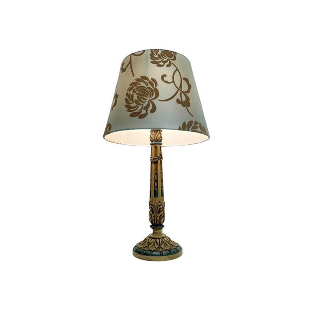 Carved Wood Polychrome Painted Table Lamp, 1940s For Sale - Image 11 of 12
