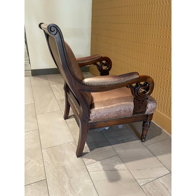 Empire Revival Leather and Mahogany Library Armchair – Circa 1900 For Sale - Image 4 of 12