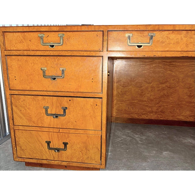 John Widdicomb Mid-Century Style Burlwood and Brass Campaign Executive Partner’s Desk For Sale - Image 10 of 14