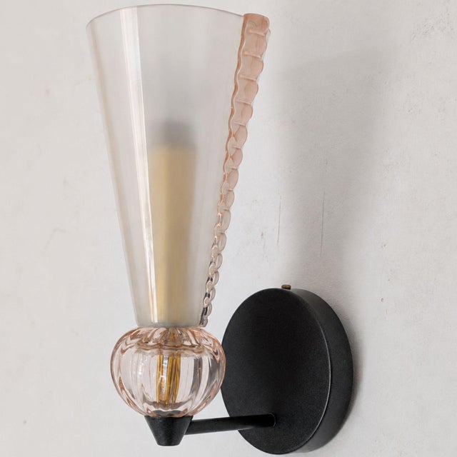 Metal Mid 20th Century Mid-Century Modern Pink Sconces Murano Glass Wall Lights Attributed to Barovier & Toso - Pair For Sale - Image 7 of 13