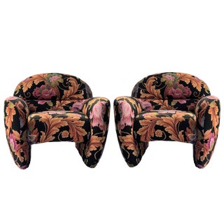 1980s Postmodern Curvy Floral Armchirs For Sale