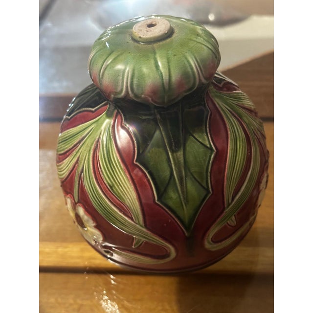 Small Art Nouveau Majolica Lampshade with Raised Floral Decoration, 1890s For Sale - Image 5 of 18