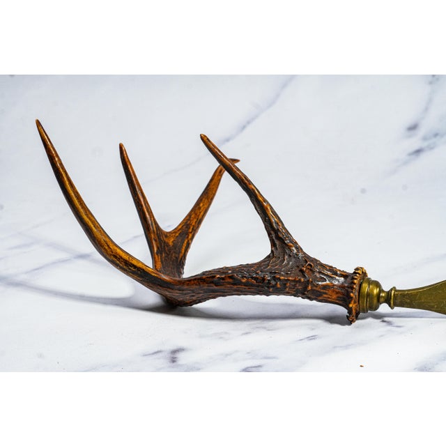 Rustic Impressive Large Antler Brass Desk Letter Opener Rustic Home Office Decor For Sale - Image 3 of 12