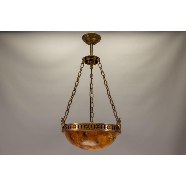 French Art Deco Alabaster and Bronze Pendant Light, 1920s For Sale - Image 15 of 18