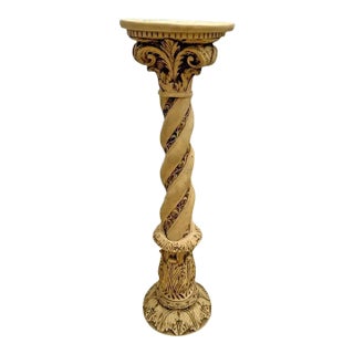 Vintage Asian Twisted Carved Resin Column Bust Plant Stand Pedestal For Sale