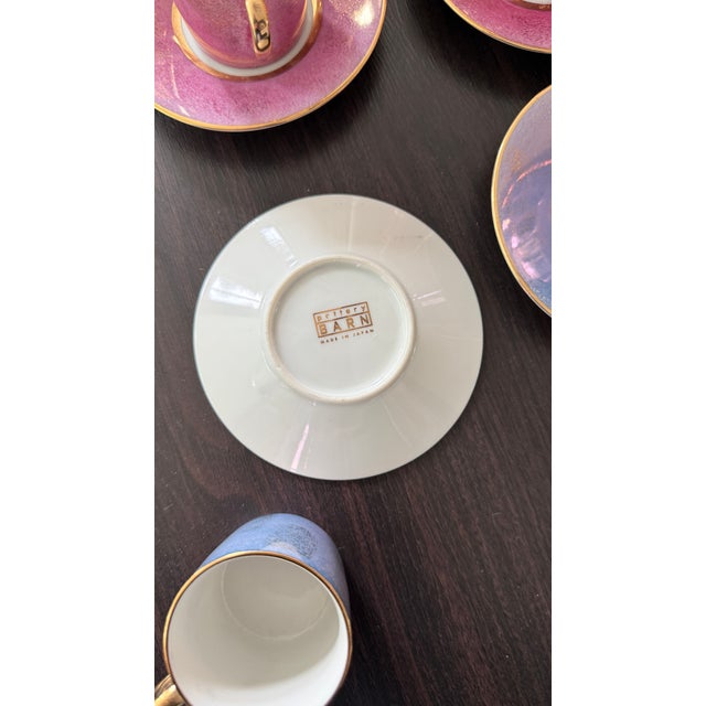 Rare Complete 1990s Pottery Barn Japanese Iridescent Demitasse Set — 16 Pieces For Sale - Image 9 of 11