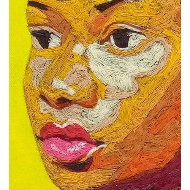 Precious and Pressured by Grace Awe | Thread and acrylic on canvas Portrait of a woman in traditional attire For Sale - Image 4 of 5
