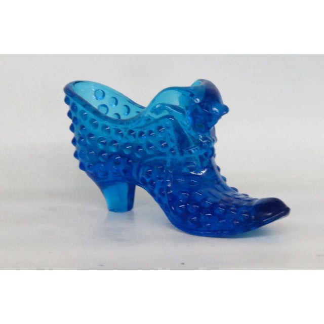 Fenton Blue Hobnail Cat Head Victorian Glass Slipper Shoe Figurine For Sale - Image 12 of 12