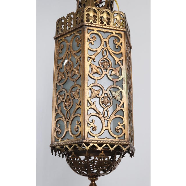 Mid 20th Century Oscar Bach Style Cast Bronze Frosted Glass Pendant Light For Sale - Image 14 of 14