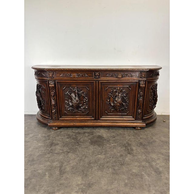 2000 - 2009 Henri II Style Hunting Buffet in Carved Oak with Twisted Columns For Sale - Image 5 of 9