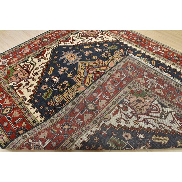 Heriz Rug 8’11” X 11’9” Blue Wool Tribal Hand-Knotted Oriental Carpet For Sale - Image 14 of 15