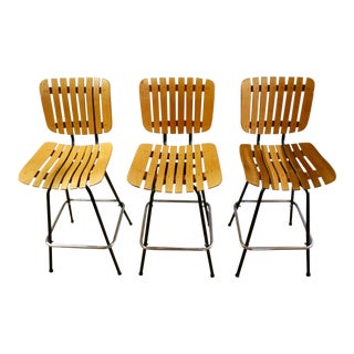 Vintage Umanoff Style Slatted Swivel Stools - Set of 3 For Sale