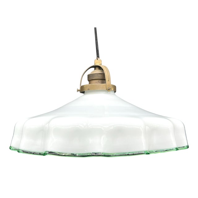 Antique Pull Lamp with Porcelain Weight and Green Murano Glass Rim by Murano for Made Murano Glass, 1890s For Sale