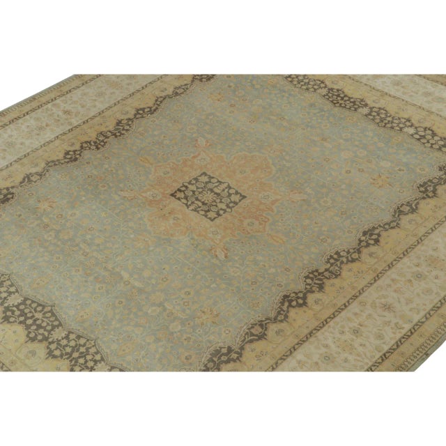 Rug & Kilim’s Mohtasham Style Rug in Blue With Gold Medallion and Beige Florals For Sale In New York - Image 6 of 7