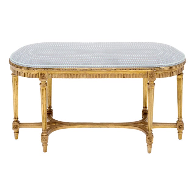 French Louis XVI Style Giltwood Six-Leg Bench, Circa 1900 For Sale