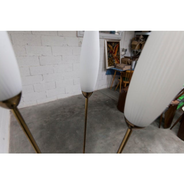 3-Arm Floor Lamp in Gilded Brass, Cast Iron and Opalines, 1960s For Sale - Image 11 of 18