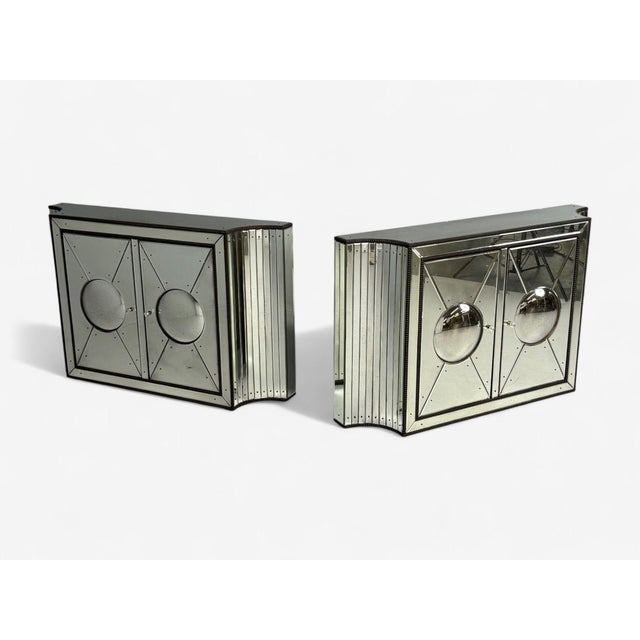 Art Deco Style, Antique Glass and Painted Wood Concave Mirrored Cabinets, A Pair For Sale In New York - Image 6 of 13