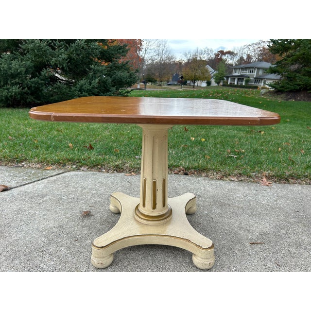 Brown Vintage Henredon Pair of Neo-Classical Walnut & Ivory Accent Tables For Sale - Image 8 of 10