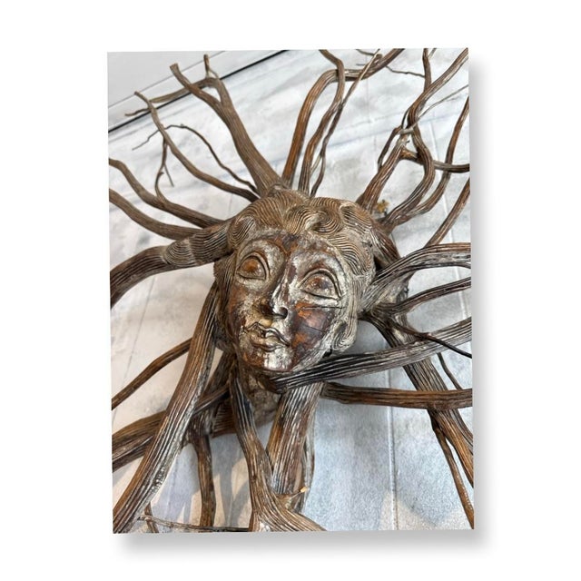 Vintage Great Medusa Sculpture Teak Root Carved Nature.