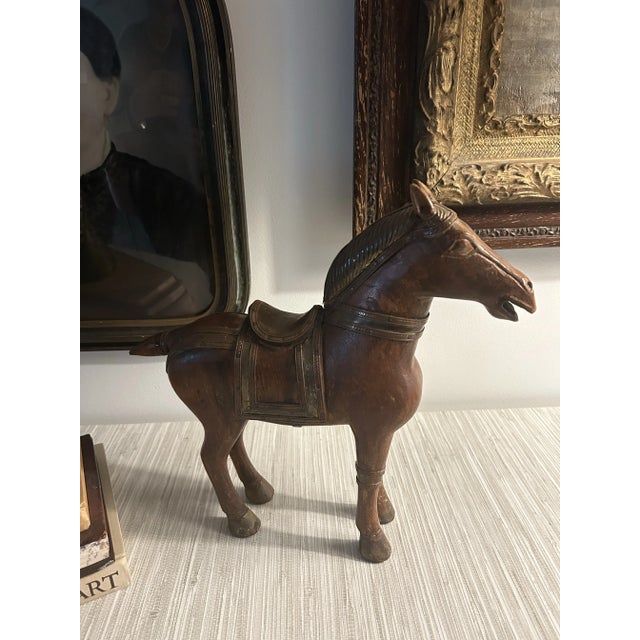 Imported Chinese Carved Horse Figurine With Vintage Brass Details. For Sale - Image 12 of 12