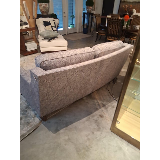 Transitional Sam Moore Transitional Gray-Blue Geometric Upholstered Sofa For Sale - Image 3 of 4