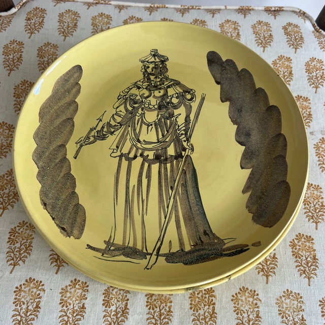 Mid 20th Century Signed Italian Handpainted Neoclassical Style Ochre Ceramic Plates- Set of 6 For Sale - Image 9 of 10