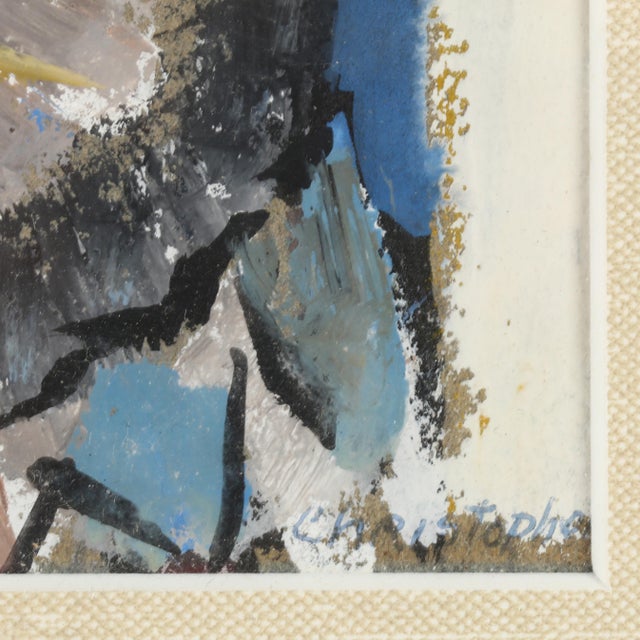 Modern French Harlequin Painting Signed Christophe Paris '47 For Sale - Image 3 of 4