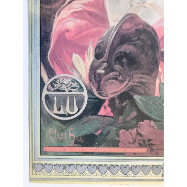 1980s Vintage French Alphonse Mucha Lu Advertising Poster Reproduction – Sarah Bernhardt For Sale - Image 5 of 17