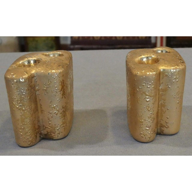 Mid-Century Modern Vintage 1950's American Mid Century Modern Le Mieux China Ceramic Weeping Gold Double Candlesticks - A Pair For Sale - Image 3 of 5