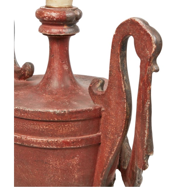 Neoclassical 1990s Hendrix Allardyce Neoclassical Silver Giltwood & Red Painted Urn Form Table Lamps - a Pair For Sale - Image 3 of 3