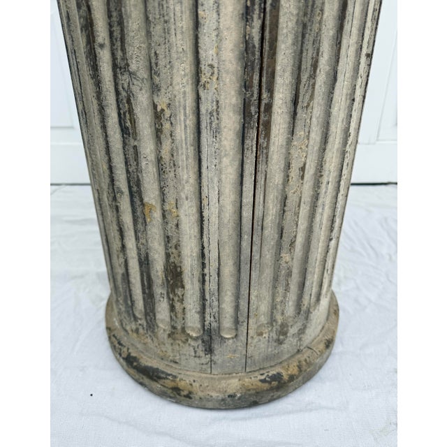Gray Louis XVI Style Fluted Distressed Gray Column Pedestal For Sale - Image 8 of 12