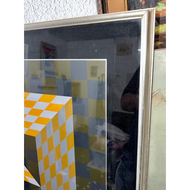 Victor Vasarely, 1970's Enamel Metal Vasarely Silkscreen Screenprint Axo Kinetic Op Art Sculpture, c.1970's For Sale - Image 4 of 9