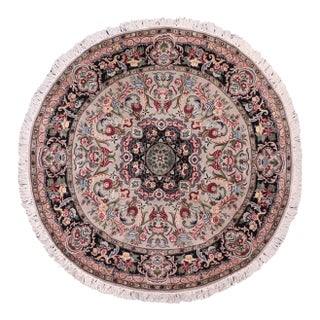 Shabby Chic 1990's Medallion Anarkali Pak-Persian Gray/Black Wool Round Rug- 6'1'' X 6'1'' For Sale