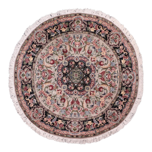 Shabby Chic 1990's Medallion Anarkali Pak-Persian Gray/Black Wool Round Rug- 6'1'' X 6'1''