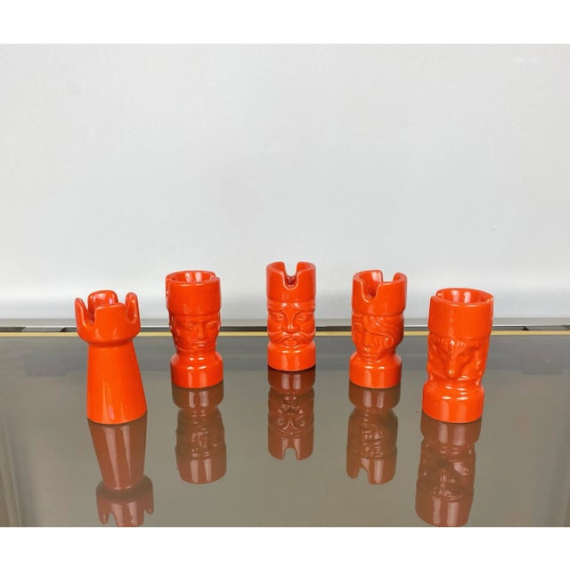 Orange Ceramic Chess Pieces Sculpture by Il Picchio, Italy, 1970s, Set of 5 For Sale - Image 3 of 14